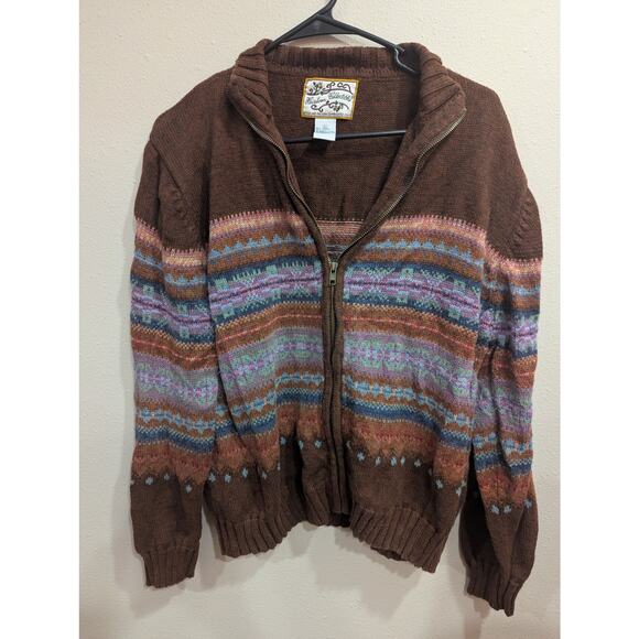 Vintage metal zip front brown earth tone cardigan by Heirloom Collectables, L - Picture 1 of 9